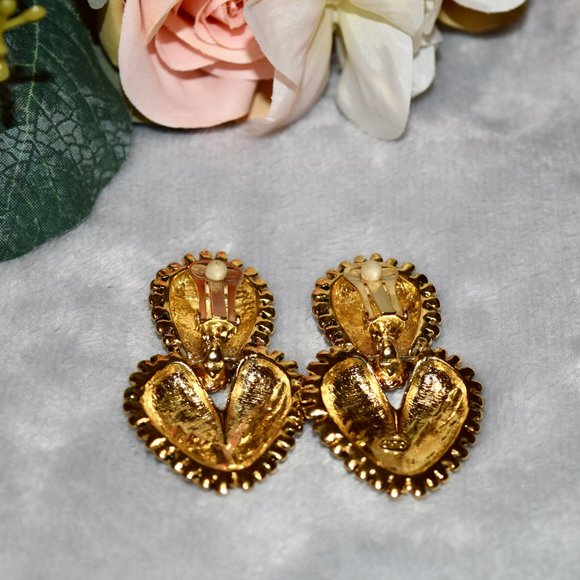 Rare Vintage CIRO Clip Earrings, Mat Black with Gold Dots, Stamped. - Picture 4 of 6